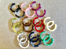 Load image into Gallery viewer, Rainbow Geometric Scallop Hoop earrings set, pastel jewelry, acrylic hoops bridesmaid pink blue silver caramel blue yellow statement