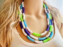 Load image into Gallery viewer, Purple Ombre Big Beaded Necklace, chunky purple necklace, purple lavender white necklace, purple and white necklace, purple jewelry