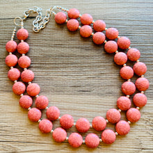 Load image into Gallery viewer, Coral Crackle Statement Necklace, big Beaded Chunky Jewelry, Double Strand wedding everyday dress necklace, pink jewelry silver black peach