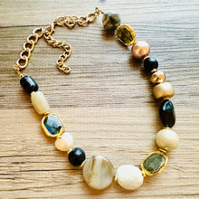 Load image into Gallery viewer, Black & Gold “Class Act” Chunky Statement Necklace single Strand Beaded jewelry, bridesmaid bib wedding gemstone, bubble necklace