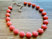 Load image into Gallery viewer, Coral Crackle Statement Necklace, big Beaded Chunky Jewelry, Single Strand wedding everyday dress necklace, pink jewelry silver black peach
