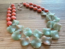 Load image into Gallery viewer, Coral Crackle Aquarium Statement Necklace, big Beaded Chunky Jewelry, Double Strand wedding everyday dress necklace, pink jewelry silver