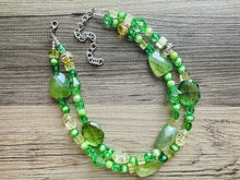 Load image into Gallery viewer, Lime & Forest Green Chunky Statement Necklace, green beaded necklace, bubble jewelry, multi color jewelry multi strand necklace, bib chunky