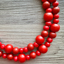 Load image into Gallery viewer, Bubble Red Wood Beaded Necklace, Colorful Jewelry, Chunky wooden statement, big beaded necklace, birthday 2 strand thick collar beads