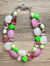 Load image into Gallery viewer, Watermelon Salt Necklace, Pink & Green Chunky Statement Necklace, green pink beaded necklace jewelry, multi color strand bib chunky