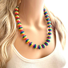 Load image into Gallery viewer, Rainbow of Life Beaded Necklace, Colorful Jewelry, Chunky statement necklace, big beaded necklace, circle jewelry, gay pride striped resin