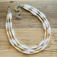 Load image into Gallery viewer, White 3 Strand Necklace, white Chunky jewelry, Statement Necklace, white jewelry, beaded crystal wedding bridesmaid tube jewelry
