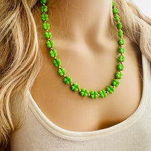 Load image into Gallery viewer, Saint Patricks Green Chunky Statement Necklace & Stretch Bracelet set 1 Strand Beaded Kelly green jewelry bridesmaid earrings gold st pattys