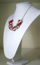 Load image into Gallery viewer, Football Basketball Red, White, Gray Pearl Cluster Necklace, Ohio Chicago Miami Alabama Tampa Bay Arizona Arkansas Atlanta Jewelry, state