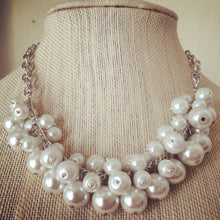 Load image into Gallery viewer, Chunky White Peal Cluster Necklace - 3 Size Peals - Silver Chain