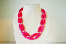 Load image into Gallery viewer, Pink Statement Necklace, 2 strand hot pink, Hot Pink Jewelry, glass beaded jewelry, multi strand pink necklace, dark pink magenta