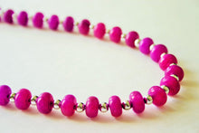 Load image into Gallery viewer, Purple Beaded Necklace, jade beaded Jewelry, pinkish purple statement necklace, beaded pink necklace, purple and silver necklace