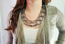 Load image into Gallery viewer, Gray Statement Necklace, Chunky Double Strand Jewelry, gray earrings beaded jewelry, gray jewelry set, smoke gray necklace