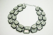 Load image into Gallery viewer, Gray Statement Necklace, Chunky Double Strand Jewelry, gray earrings beaded jewelry, gray jewelry set, smoke gray necklace