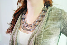 Load image into Gallery viewer, Gray Statement Necklace, Chunky Double Strand Jewelry, gray earrings beaded jewelry, gray jewelry set, smoke gray necklace