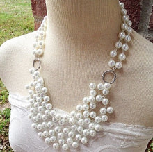 Load image into Gallery viewer, White pearl statement necklace - Extra Chunky Major Statement Pearl Necklace, wedding or bridesmaid necklace, wedding jewelry pearl