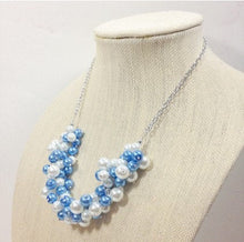 Load image into Gallery viewer, Blue & White Pearl Cluster Necklace, blue pearl necklace, blue and white, pearl necklace, wedding bridesmaid jewelry, carolina jewelry