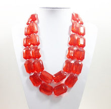 Load image into Gallery viewer, Chunky Statement Necklace - 2 Strand Red Beaded Necklace - Dark Cherry Red Big Beaded Jewelry, red earrings, red jewelry set, double strand