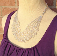 Load image into Gallery viewer, Multi Layer Crystal Statement Necklace, Multi Strand clear crystal Style Jewelry, extra chunky glass crystal necklace, silver chunky bib