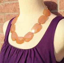 Load image into Gallery viewer, Chunky Warm Carmel Big Beaded Statement Necklace, light brown tan jewelry set, champagne earrings, tan necklace, Champagne Jewelry
