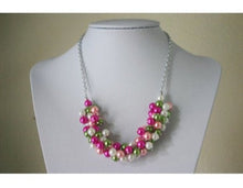 Load image into Gallery viewer, Pink and Green Cluster Necklace, Earrings, and Bracelet Set - Bridesmaid or Wedding Set