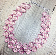 Load image into Gallery viewer, Light pink Double Strand statement necklace - Blush big beaded chunky jewelry, blush pink wedding, light pink jewelry set, pink earrings