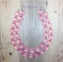Load image into Gallery viewer, Light pink Double Strand statement necklace - Blush big beaded chunky jewelry, blush pink wedding, light pink jewelry set, pink earrings
