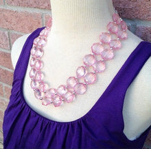 Load image into Gallery viewer, Light pink Double Strand statement necklace - Blush big beaded chunky jewelry, blush pink wedding, light pink jewelry set, pink earrings
