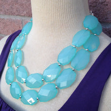 Load image into Gallery viewer, Robins Egg Blue beaded statement chunky necklace, blue jewelry, blue necklace, robins egg, light blue necklace, statement necklace