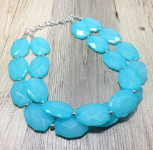 Load image into Gallery viewer, Robins Egg Blue beaded statement chunky necklace, blue jewelry, blue necklace, robins egg, light blue necklace, statement necklace