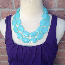 Load image into Gallery viewer, Robins Egg Blue beaded statement chunky necklace, blue jewelry, blue necklace, robins egg, light blue necklace, statement necklace