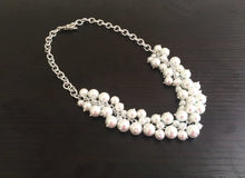 Load image into Gallery viewer, Chunky White Peal Cluster Necklace - 3 Size Peals - Silver Chain
