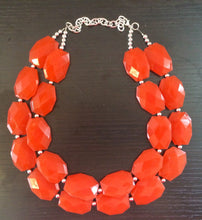 Load image into Gallery viewer, Bright Orange Chunky Statement Necklace - Electric Orange Big beaded jewelry - Double Strand Statement Necklace