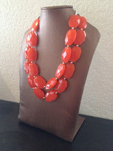 Load image into Gallery viewer, Bright Orange Chunky Statement Necklace - Electric Orange Big beaded jewelry - Double Strand Statement Necklace