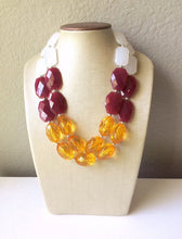 Load image into Gallery viewer, Maroon & Orange Double Strand Necklace, Virginia Jewelry, Chunky statement Blacksburg, maroon and orange necklace, orange
