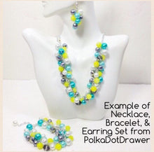 Load image into Gallery viewer, Robins egg Blue and Teal 3 Piece Jewelry Set, Necklace, Earrings, Bracelet, Wedding Bridesmaid Personalized Pearl, cluster necklace, gray