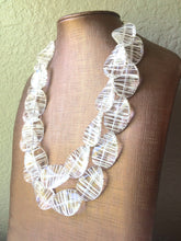 Load image into Gallery viewer, White Clear Statement Jewelry Set, big Beaded Chunky necklace bracelet earrings, Double Strand wedding or everyday multi strand bridesmaid