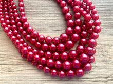 Load image into Gallery viewer, Five Strand Red chunky statement necklace & earrings, big bead jewelry gifts for women, bib jewelry pearl necklace, beaded jewelry