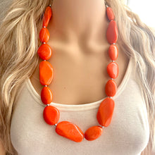 Load image into Gallery viewer, Long Orange Clementine Statement Necklace, Chunky Beaded Necklace Jewelry, long necklace, bead Necklace, earrings creamy geometric jewelry