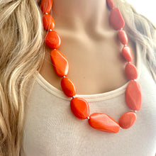 Load image into Gallery viewer, Long Orange Clementine Statement Necklace, Chunky Beaded Necklace Jewelry, long necklace, bead Necklace, earrings creamy geometric jewelry