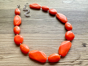 Long Orange Clementine Statement Necklace, Chunky Beaded Necklace Jewelry, long necklace, bead Necklace, earrings creamy geometric jewelry