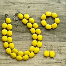 Load image into Gallery viewer, Bright Yellow Statement jewelry set, Chunky Beaded Necklace, yellow Jewelry, bright colorful Necklace, yellow beaded necklace earrings