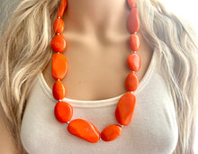 Load image into Gallery viewer, Long Orange Clementine Statement Necklace, Chunky Beaded Necklace Jewelry, long necklace, bead Necklace, earrings creamy geometric jewelry