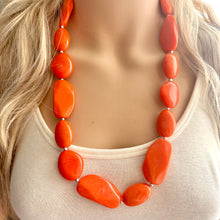 Load image into Gallery viewer, Long Orange Clementine Statement Necklace, Chunky Beaded Necklace Jewelry, long necklace, bead Necklace, earrings creamy geometric jewelry