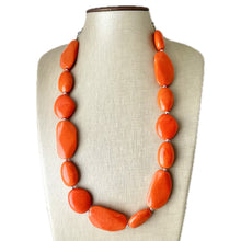 Load image into Gallery viewer, Long Orange Clementine Statement Necklace, Chunky Beaded Necklace Jewelry, long necklace, bead Necklace, earrings creamy geometric jewelry