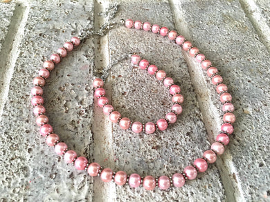 Light Pink Necklace, bracelet + Necklace set, Light pink Necklace, Bridesmaid Necklace, blush bridesmaid, blush wedding, blush jewelry