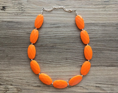 Orange Single Strand Big Beaded Statement Necklace, orange Jewelry, orange beaded necklace, orange bridesmaid necklace jewelry