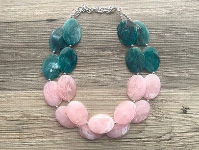 Pink Yellow & Green Chunky Statement Necklace, Big beaded jewelry, multi strand Statement Necklace, chunky green and pink bib jewelry