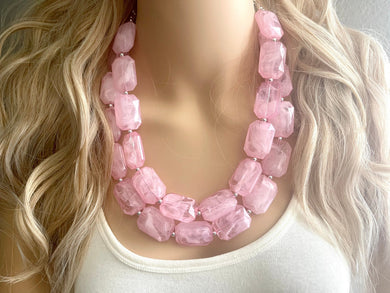 Bubblegum Pink Chunky Statement jewelry set, Big bib beaded Double Strand Statement Necklace earrings, light bridesmaid wedding Magnolia