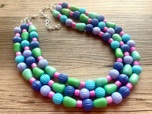 Load image into Gallery viewer, Purple Gold White Statement Necklace, Chunky Two Strand Jewelry, purple necklace, gold necklace, COLOR BLOCK, bib necklace, white gold